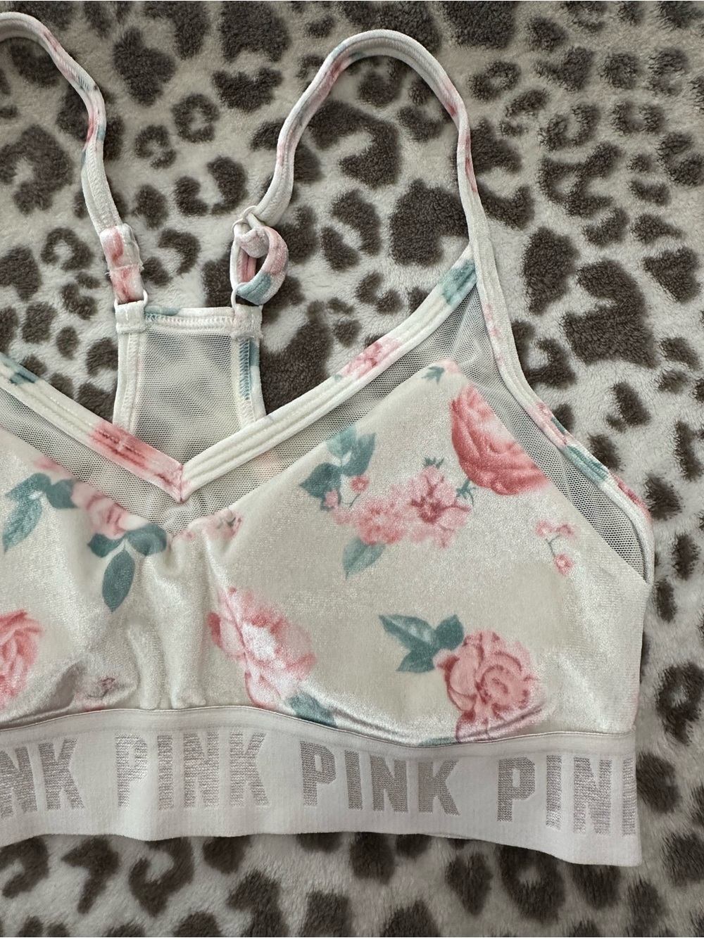PINK Sport Victoria’s Secret Velvet Ultimately Lightly Lined Bra Cream Floral S - Picture 4 of 17